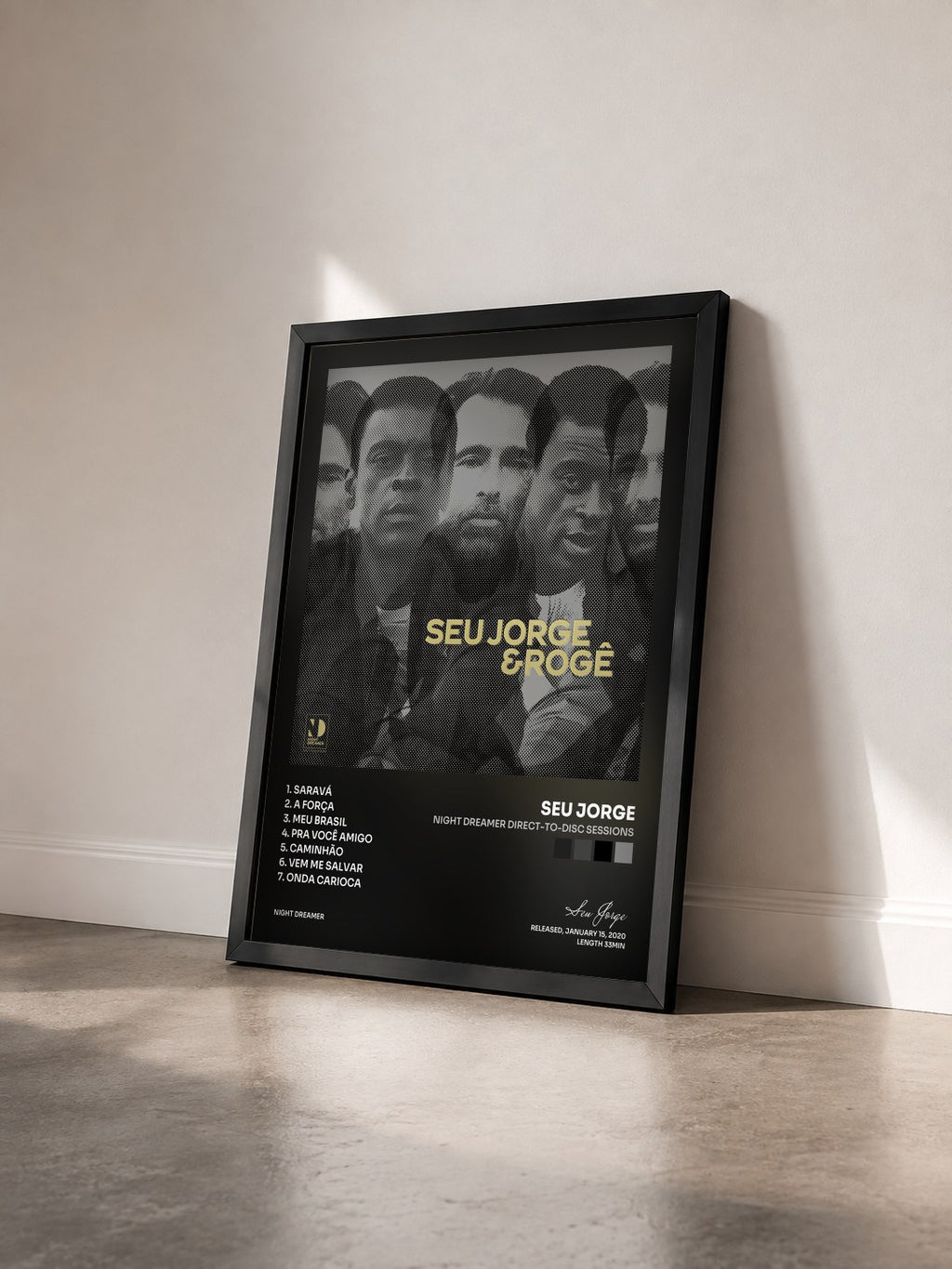 #noir Tableau de l'album Night Dreamer Direct-To-Disc Sessions de Seu Jorge vu de trois quarts, cadre noir