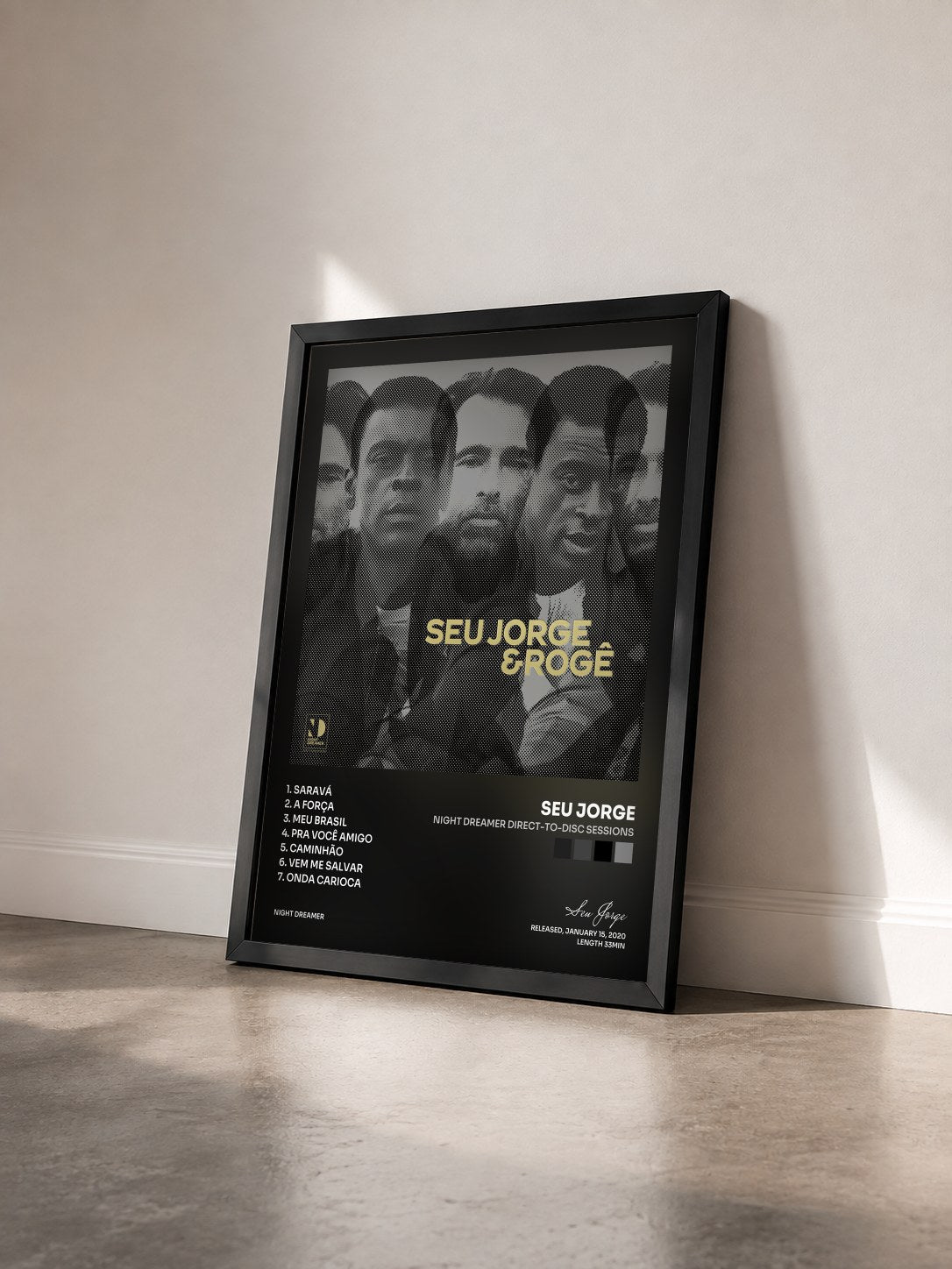 #noir Tableau de l'album Night Dreamer Direct-To-Disc Sessions de Seu Jorge vu de trois quarts, cadre noir
