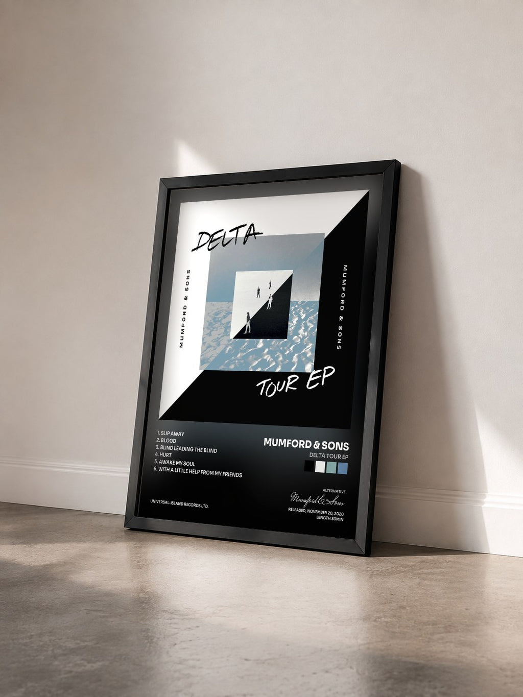 #noir Tableau de l'album Delta Tour EP de Mumford & Sons vu de trois quarts, cadre noir