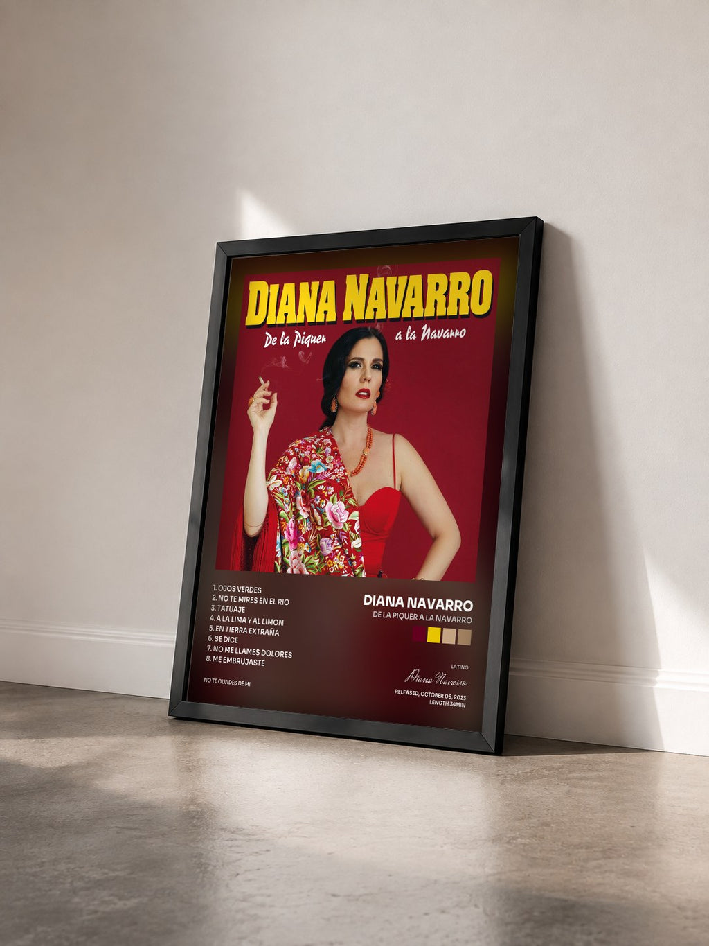 #noir Tableau de l'album De la Piquer a la Navarro de Diana Navarro vu de trois quarts, cadre noir