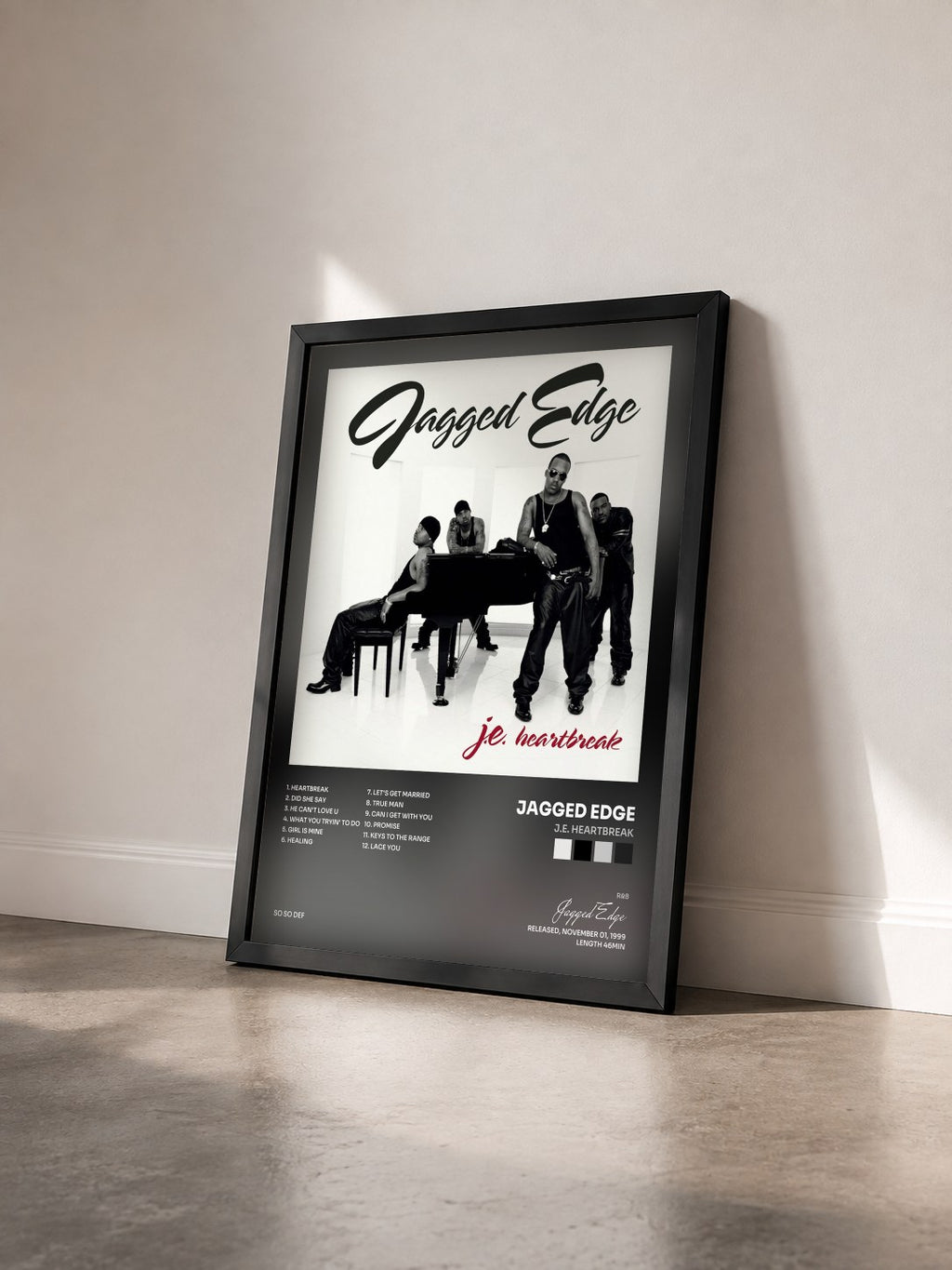 #noir Tableau de l'album J.E. Heartbreak de Jagged Edge vu de trois quarts, cadre noir