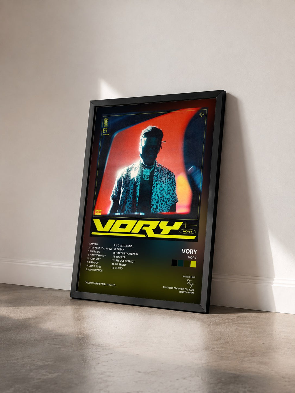 #noir Tableau de l'album VORY de Vory vu de trois quarts, cadre noir
