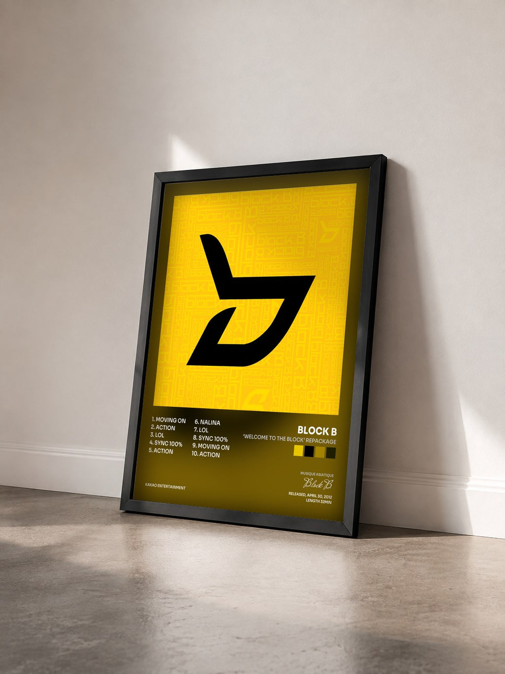 #noir Tableau de l'album ‘Welcome to the BLOCK’ Repackage de Block B vu de trois quarts, cadre noir