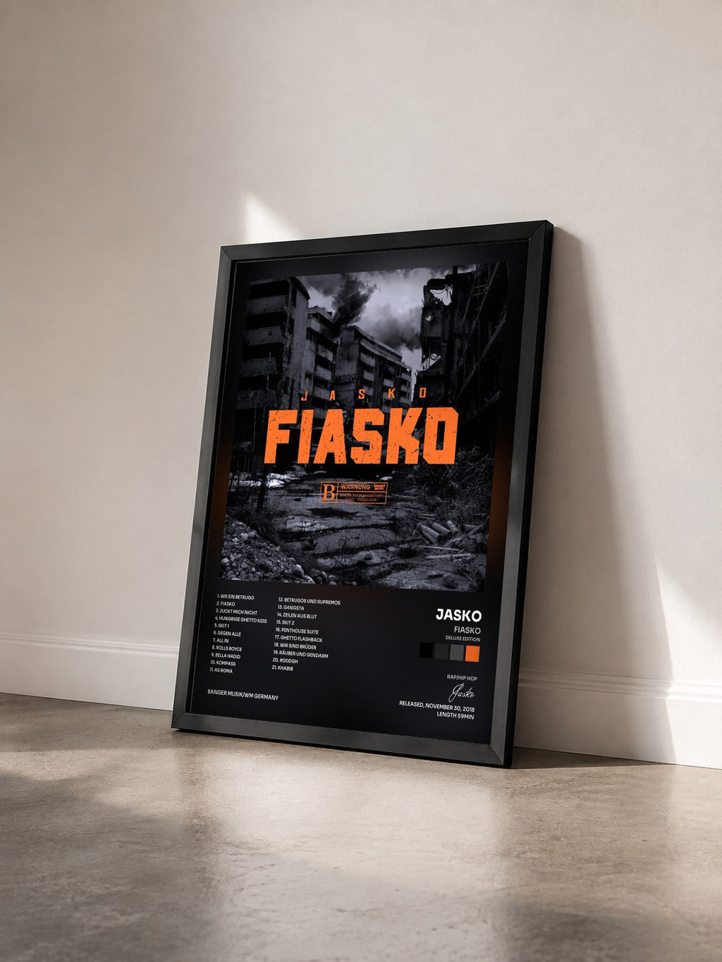 #noir Tableau de l'album Fiasko (Deluxe Edition) de Jasko vu de trois quarts, cadre noir
