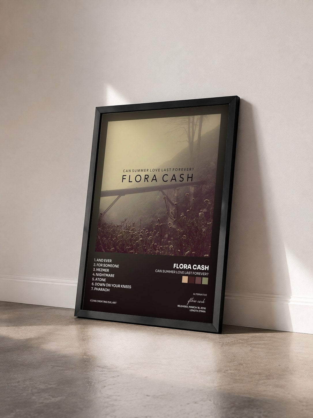 #noir Tableau de l'album Can Summer Love Last Forever? de flora cash vu de trois quarts, cadre noir