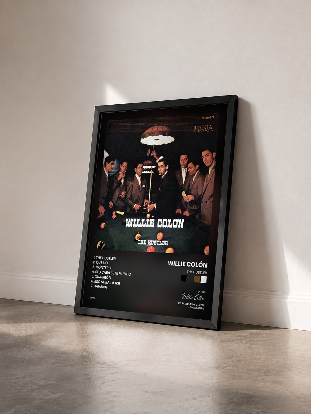 #noir Tableau de l'album The Hustler de Willie Colón vu de trois quarts, cadre noir