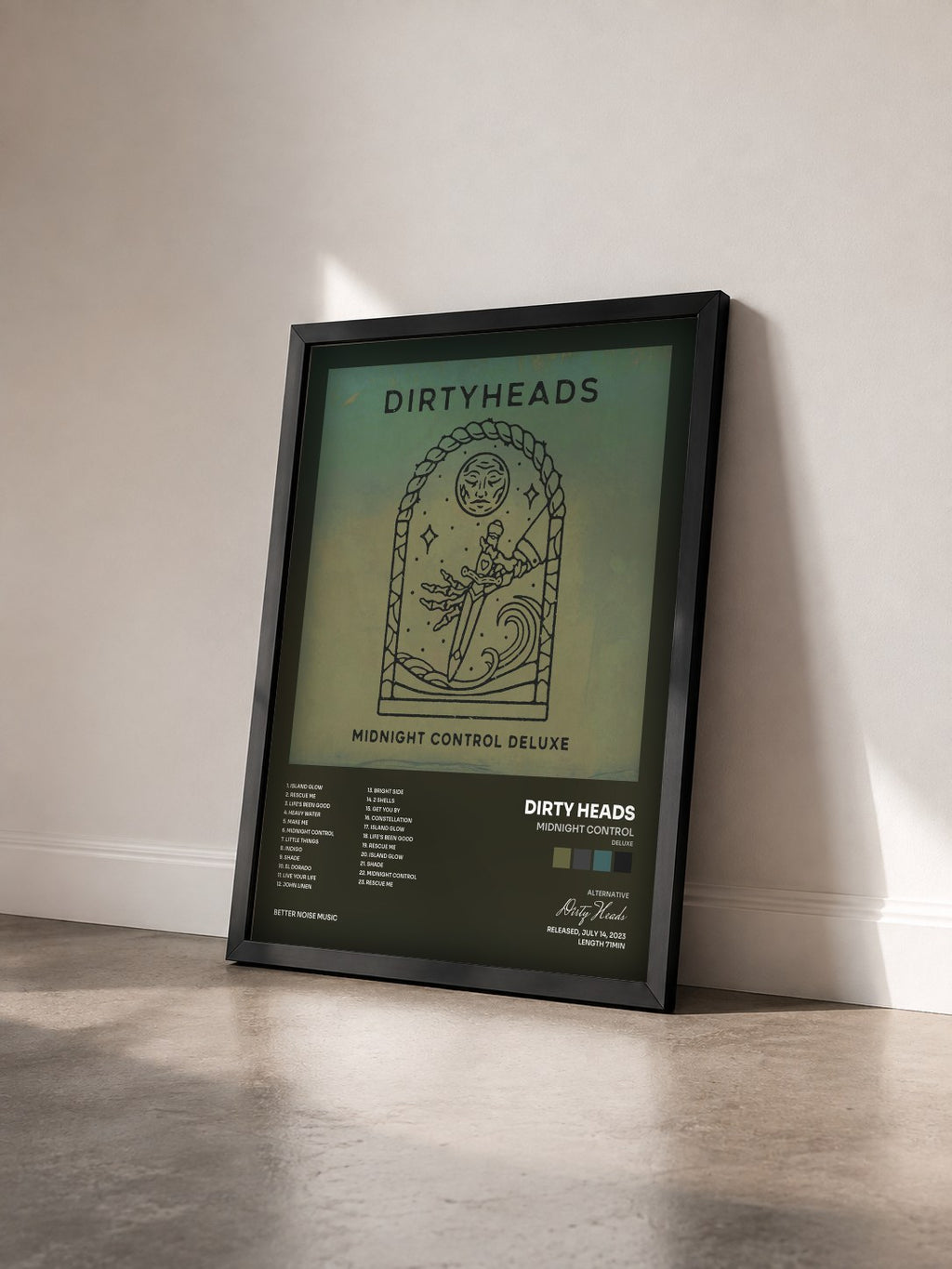 #noir Tableau de l'album Midnight Control (Deluxe) de Dirty Heads vu de trois quarts, cadre noir