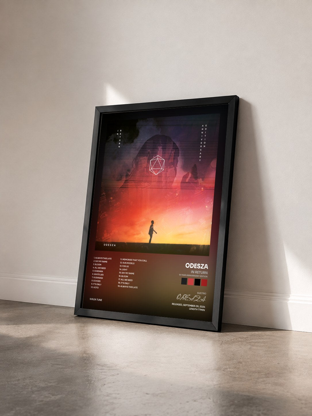 #noir Tableau de l'album In Return (10 Year Anniversary Edition) de ODESZA vu de trois quarts, cadre noir