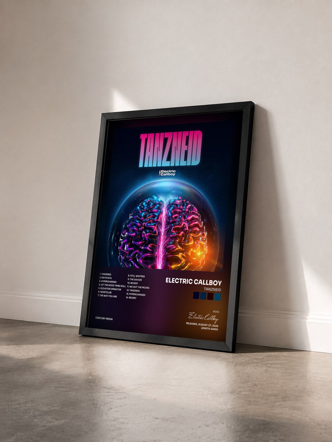 #noir Tableau de l'album TANZNEID de Electric Callboy vu de trois quarts, cadre noir