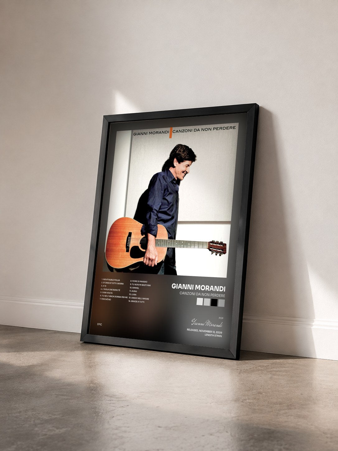 #noir Tableau de l'album Canzoni Da Non Perdere de Gianni Morandi vu de trois quarts, cadre noir