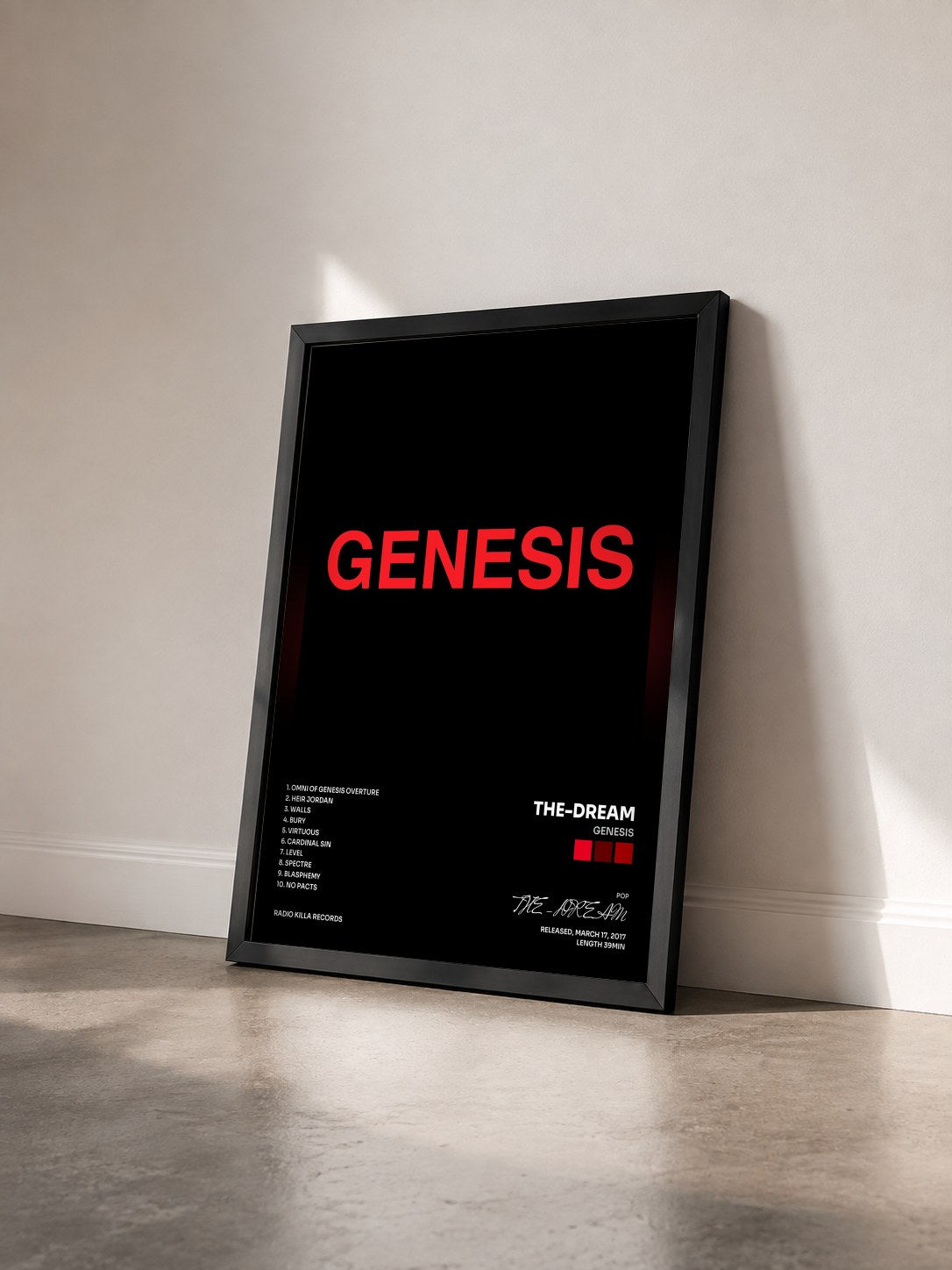 #noir Tableau de l'album Genesis de THE-DREAM vu de trois quarts, cadre noir