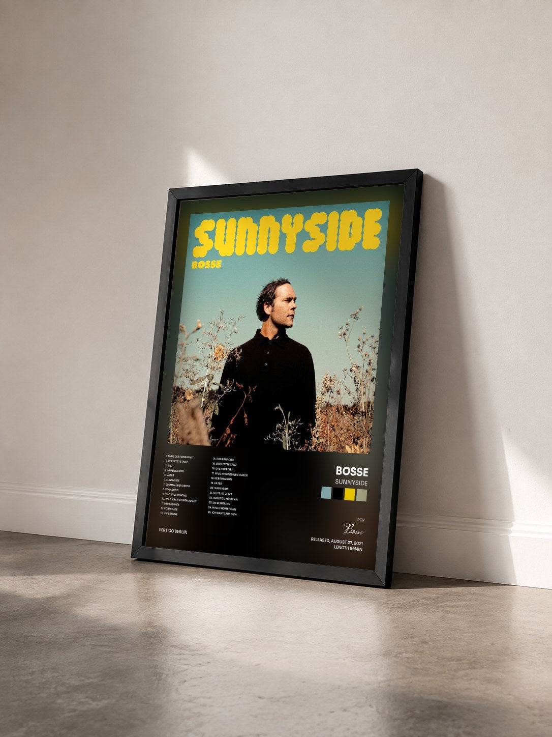 #noir Tableau de l'album Sunnyside de Bosse vu de trois quarts, cadre noir