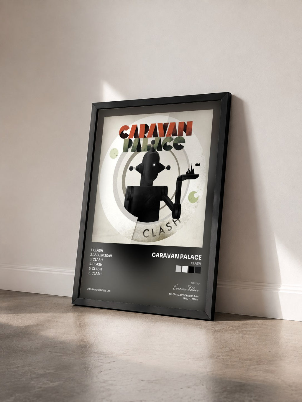 #noir Tableau de l'album Clash de Caravan Palace vu de trois quarts, cadre noir