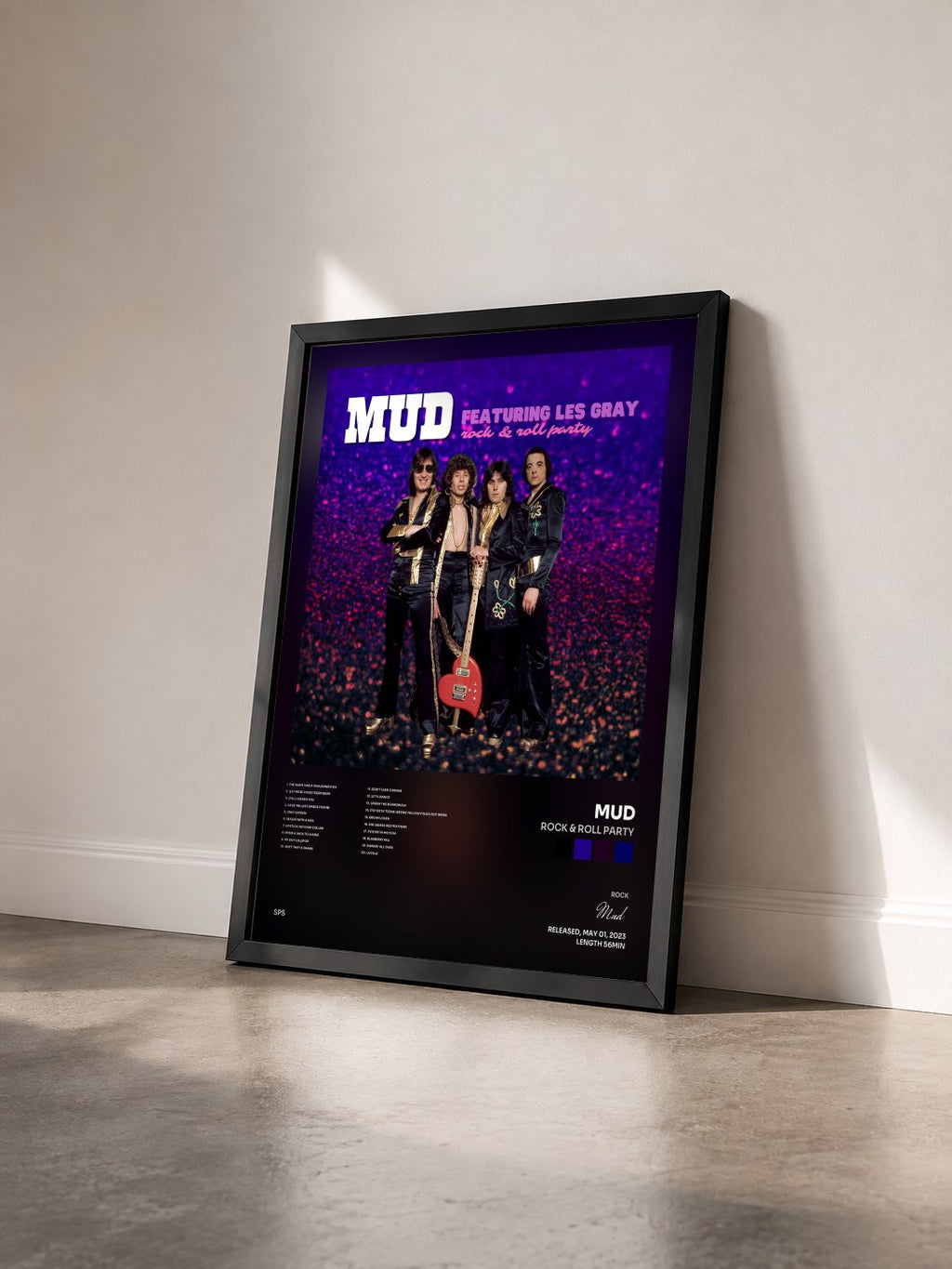 #noir Tableau de l'album Rock & Roll Party de Mud vu de trois quarts, cadre noir