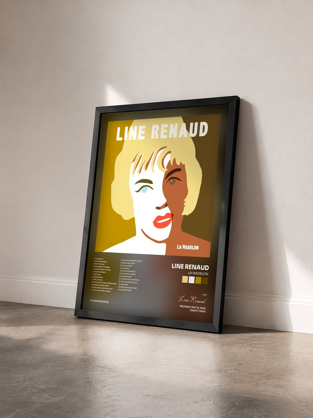 #noir Tableau de l'album La Madelon de Line Renaud vu de trois quarts, cadre noir