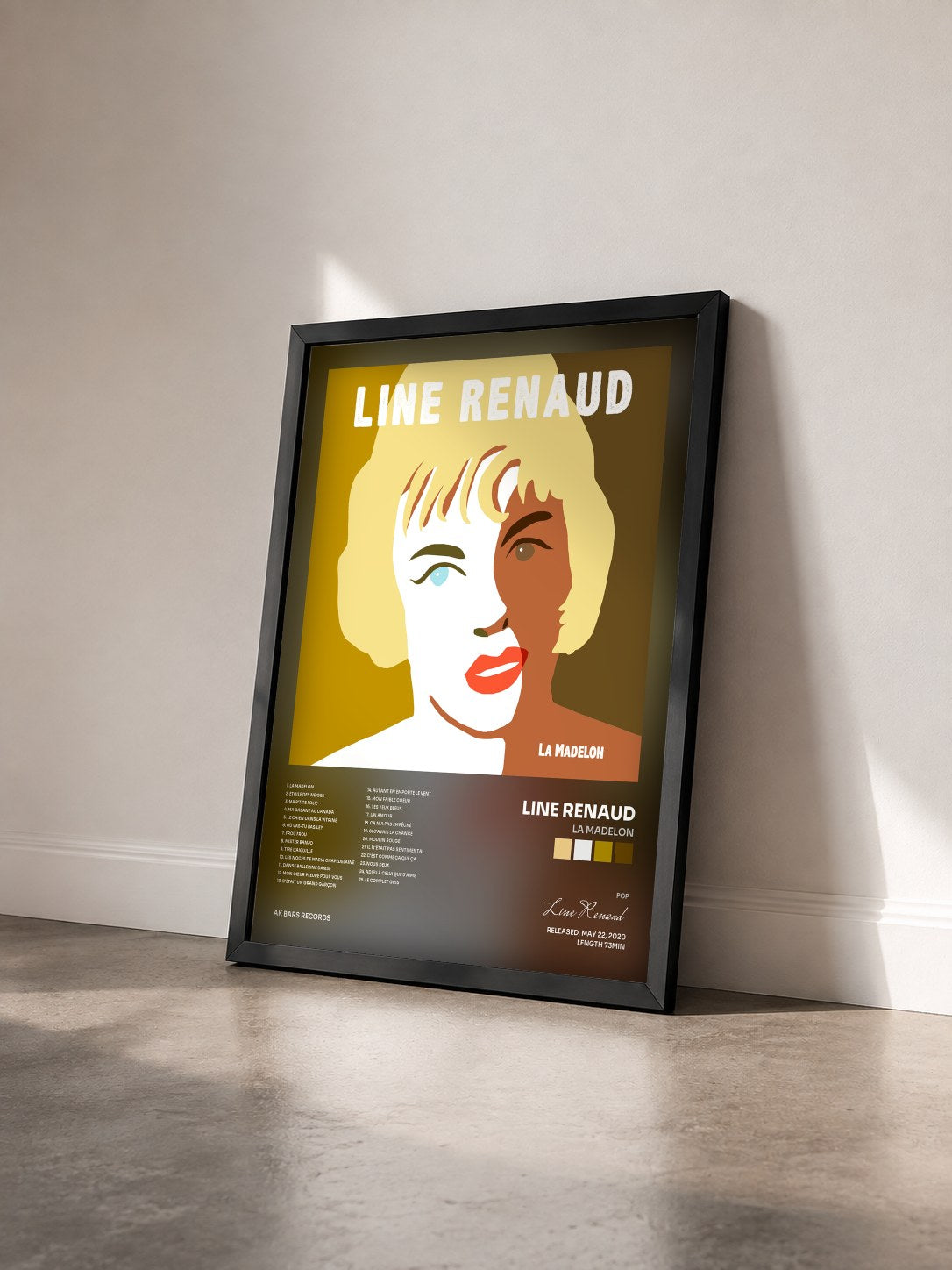 #noir Tableau de l'album La Madelon de Line Renaud vu de trois quarts, cadre noir