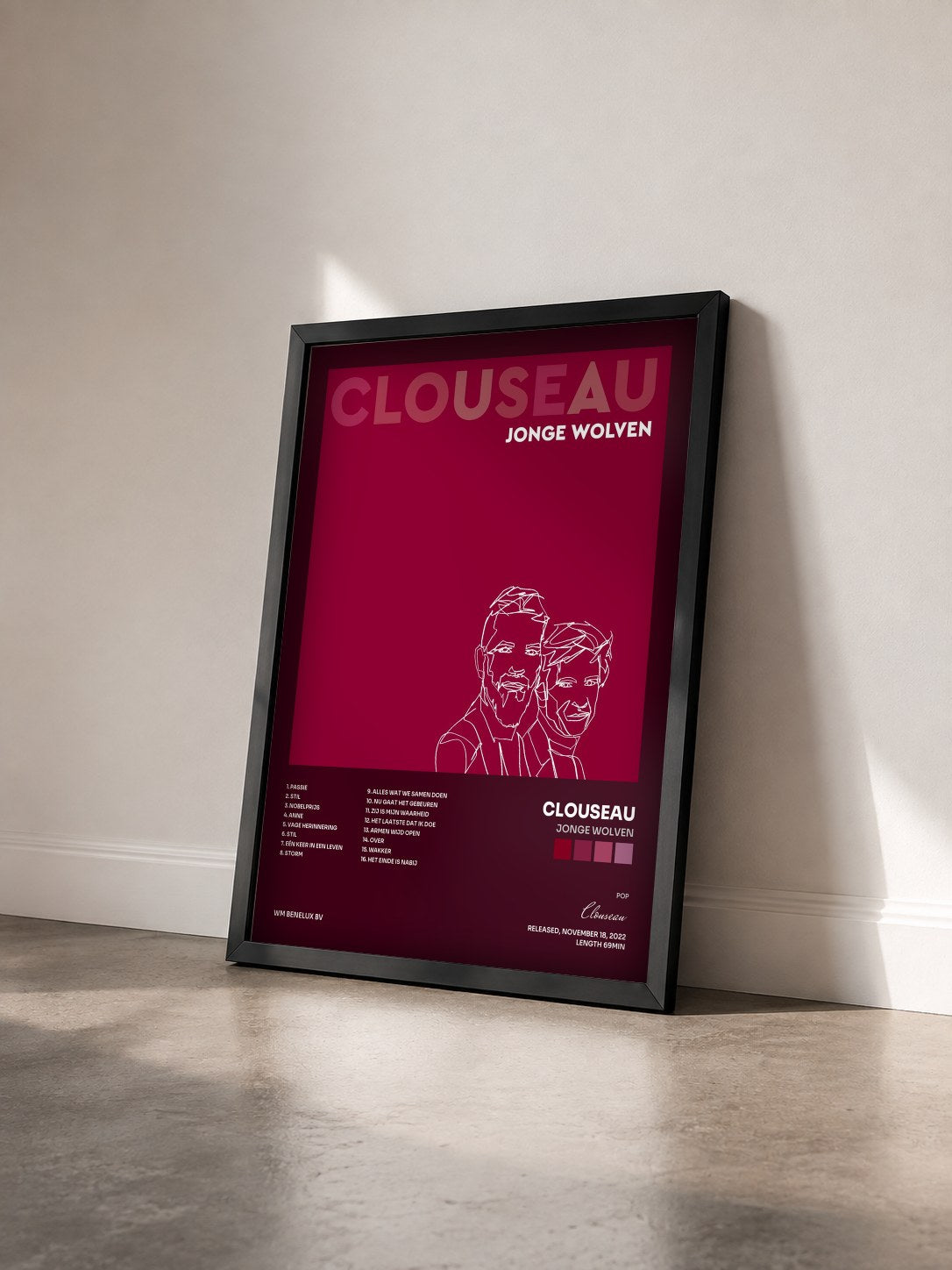 #noir Tableau de l'album Jonge Wolven de Clouseau vu de trois quarts, cadre noir