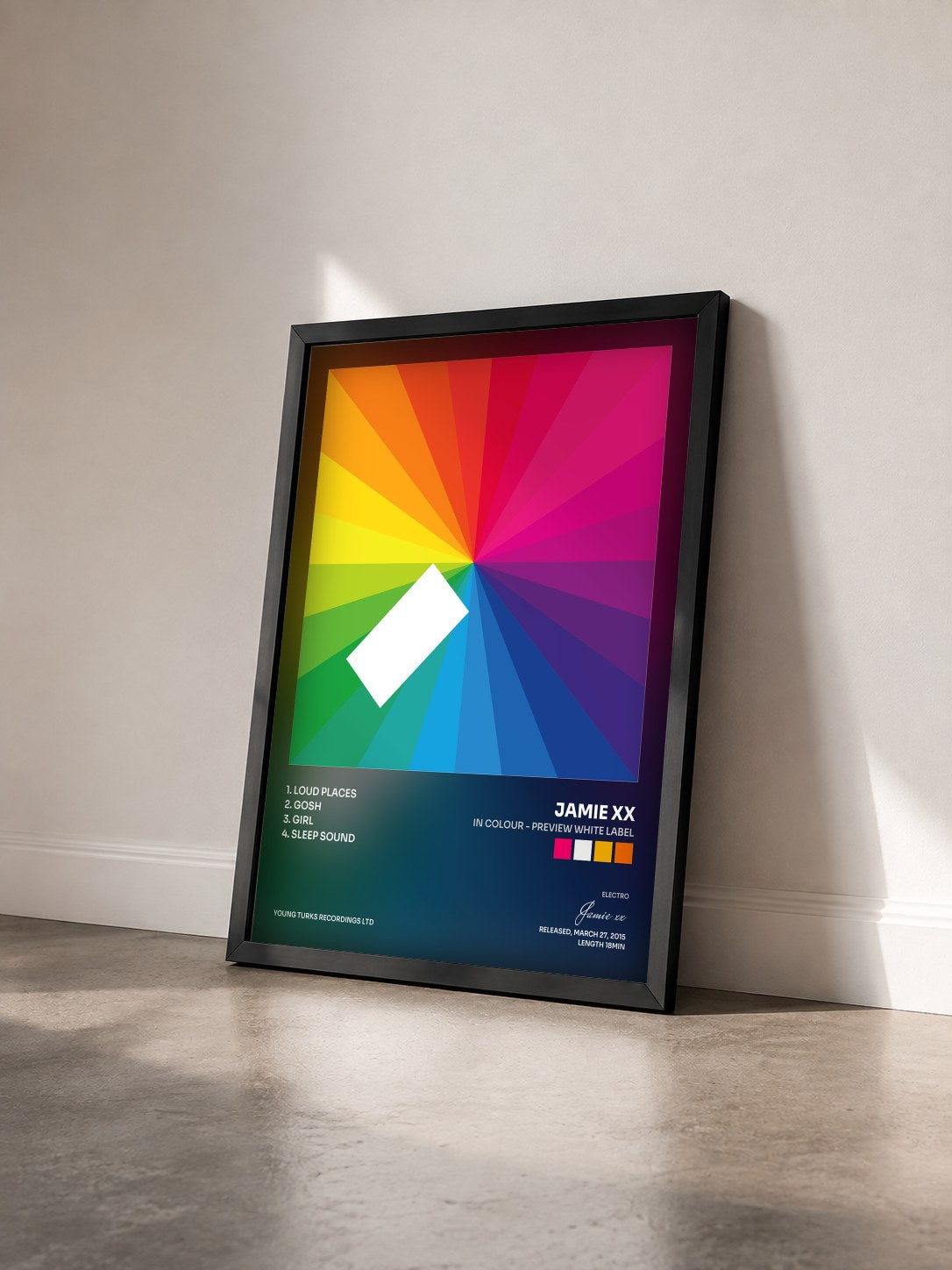 #noir Tableau de l'album In Colour - Preview White Label de Jamie xx vu de trois quarts, cadre noir