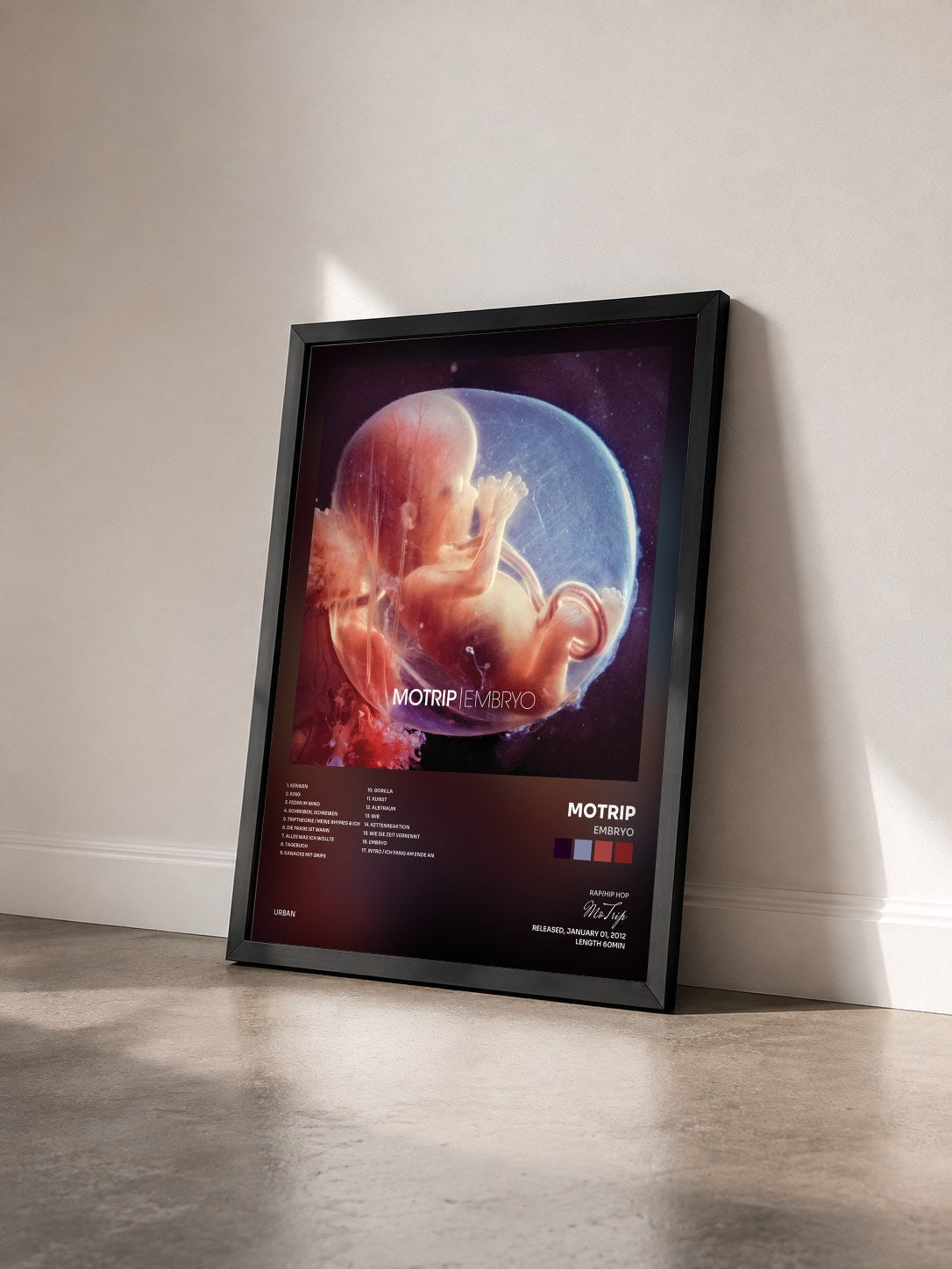 #noir Tableau de l'album Embryo de MoTrip vu de trois quarts, cadre noir