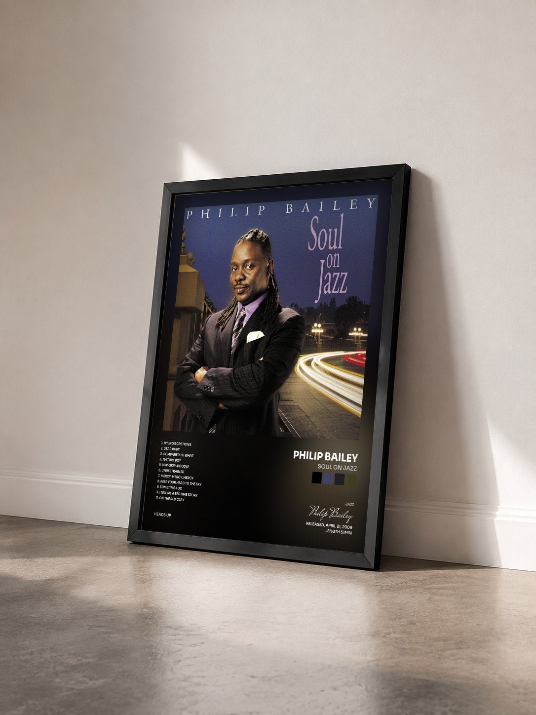 #noir Tableau de l'album Soul On Jazz de Philip Bailey vu de trois quarts, cadre noir