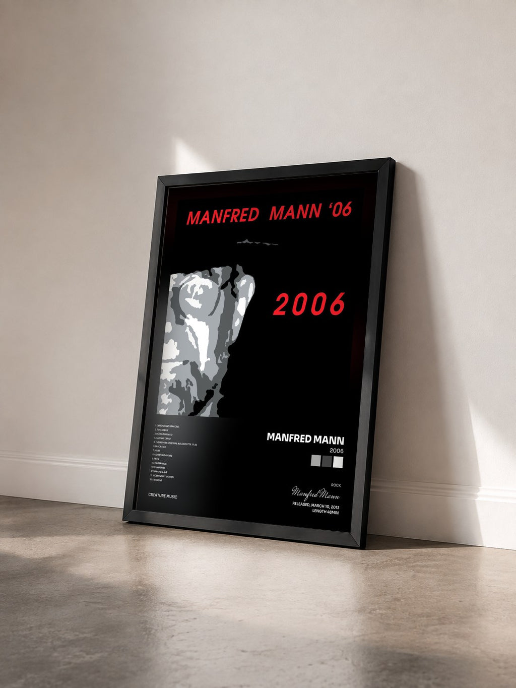 #noir Tableau de l'album 2006 de Manfred Mann vu de trois quarts, cadre noir