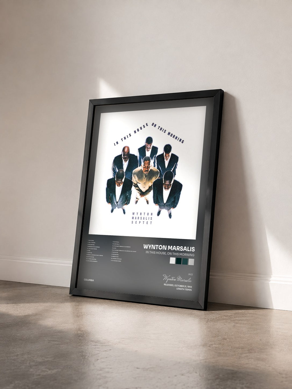 #noir Tableau de l'album In This House, On This Morning de Wynton Marsalis vu de trois quarts, cadre noir