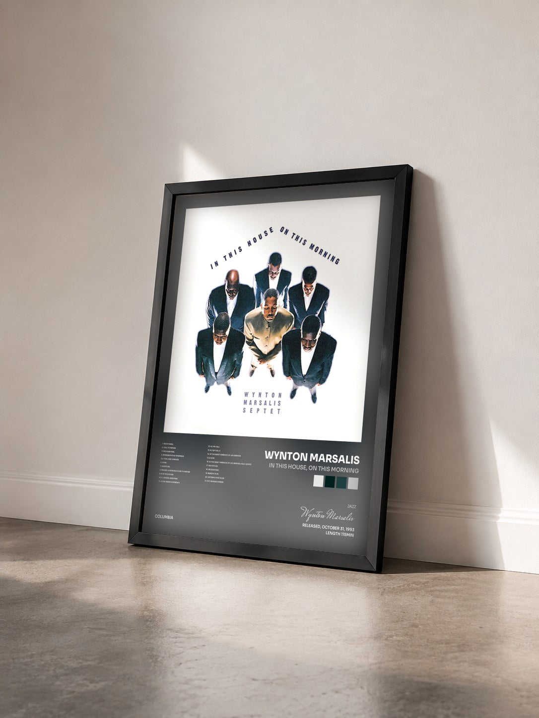 #noir Tableau de l'album In This House, On This Morning de Wynton Marsalis vu de trois quarts, cadre noir