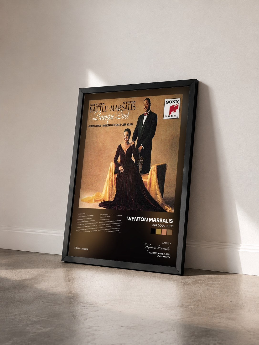 #noir Tableau de l'album Baroque Duet de Wynton Marsalis vu de trois quarts, cadre noir