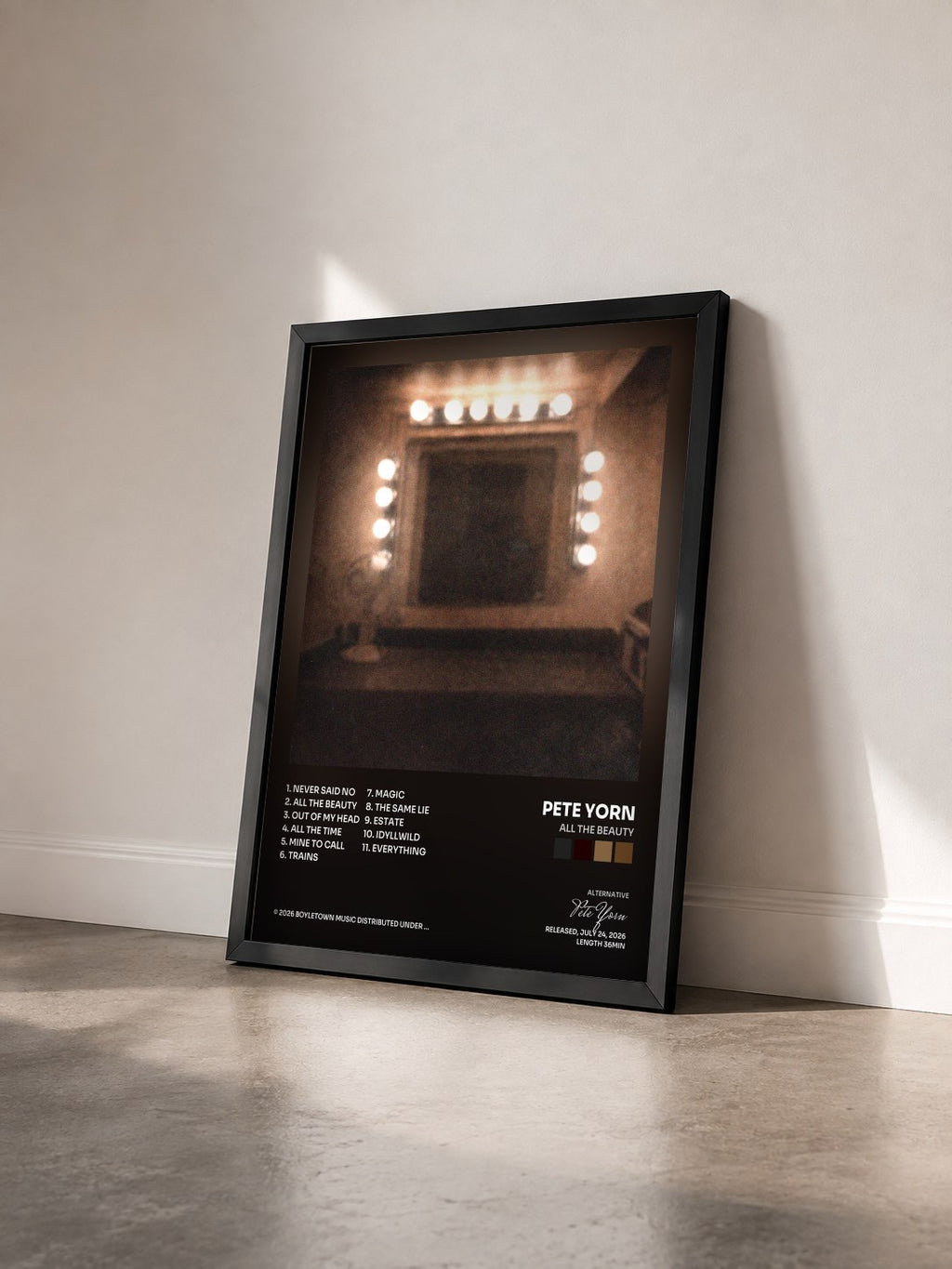 #noir Tableau de l'album All The Beauty de Pete Yorn vu de trois quarts, cadre noir