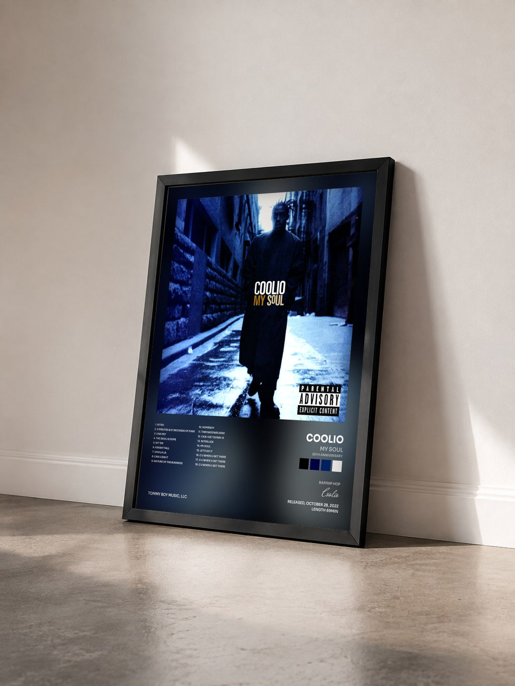 #noir Tableau de l'album My Soul (25th Anniversary) de Coolio vu de trois quarts, cadre noir