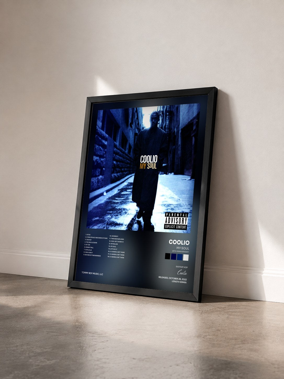 #noir Tableau de l'album My Soul (25th Anniversary) de Coolio vu de trois quarts, cadre noir