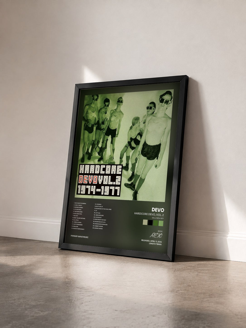 #noir Tableau de l'album Hardcore Devo, Vol. 2 (Vol. 2 1974-1977) de DEVO vu de trois quarts, cadre noir