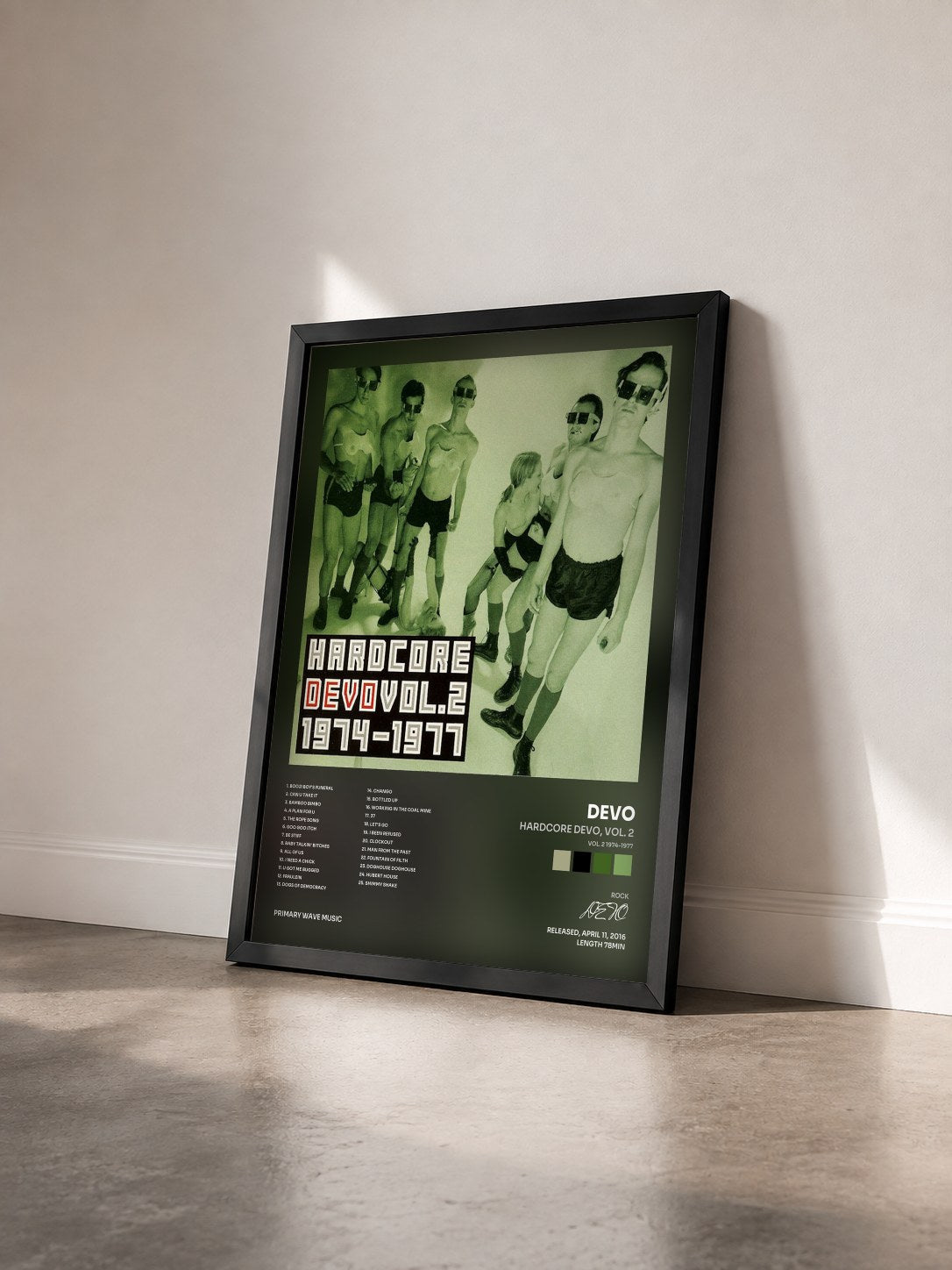 #noir Tableau de l'album Hardcore Devo, Vol. 2 (Vol. 2 1974-1977) de DEVO vu de trois quarts, cadre noir