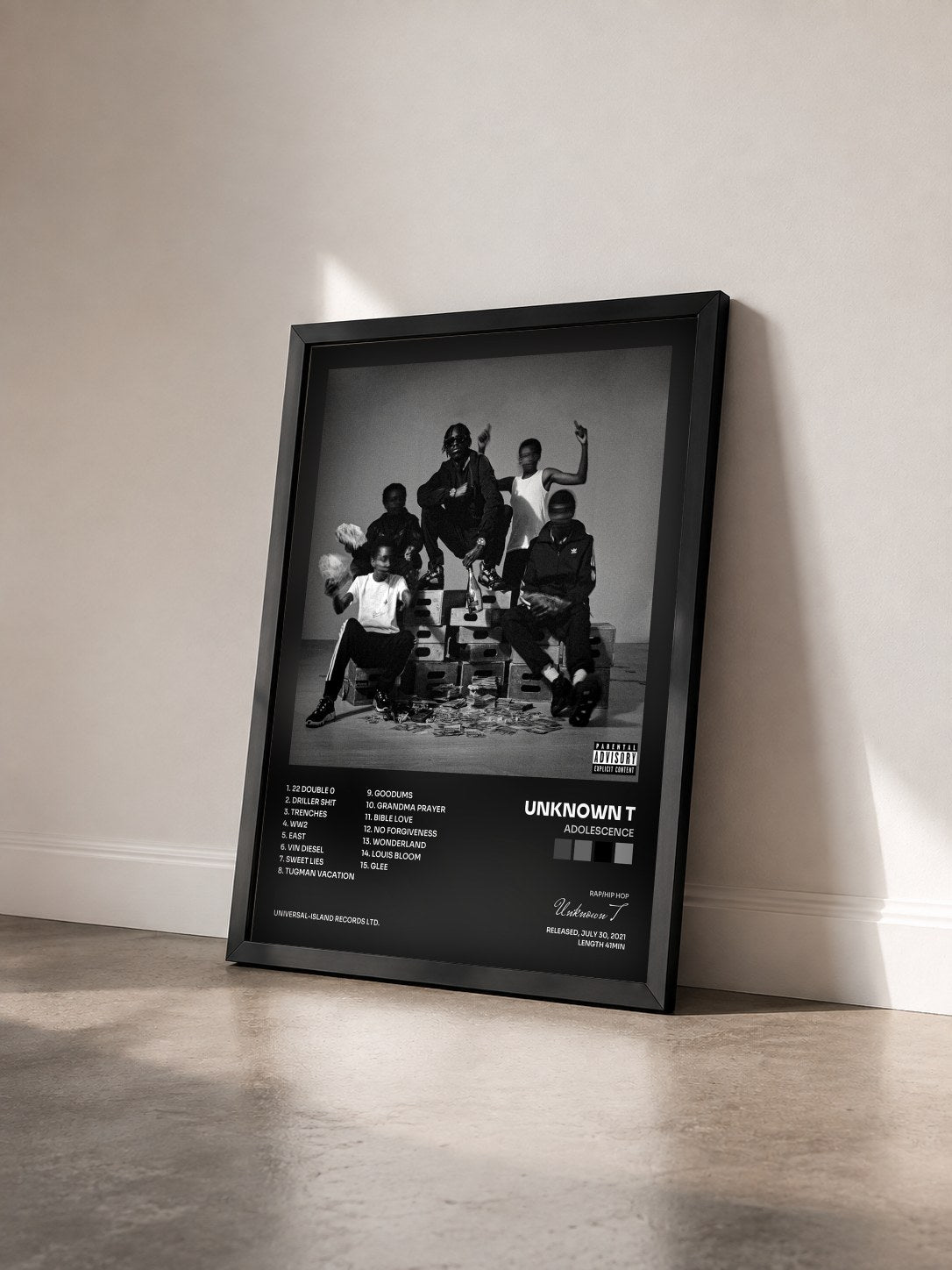 #noir Tableau de l'album Adolescence de Unknown T vu de trois quarts, cadre noir