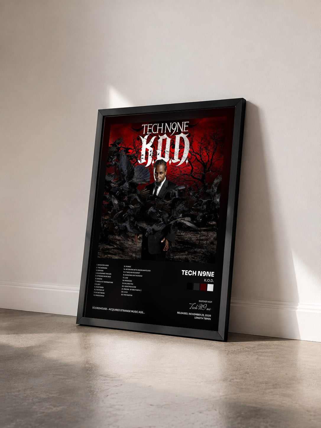 #noir Tableau de l'album K.O.D. de Tech N9ne vu de trois quarts, cadre noir