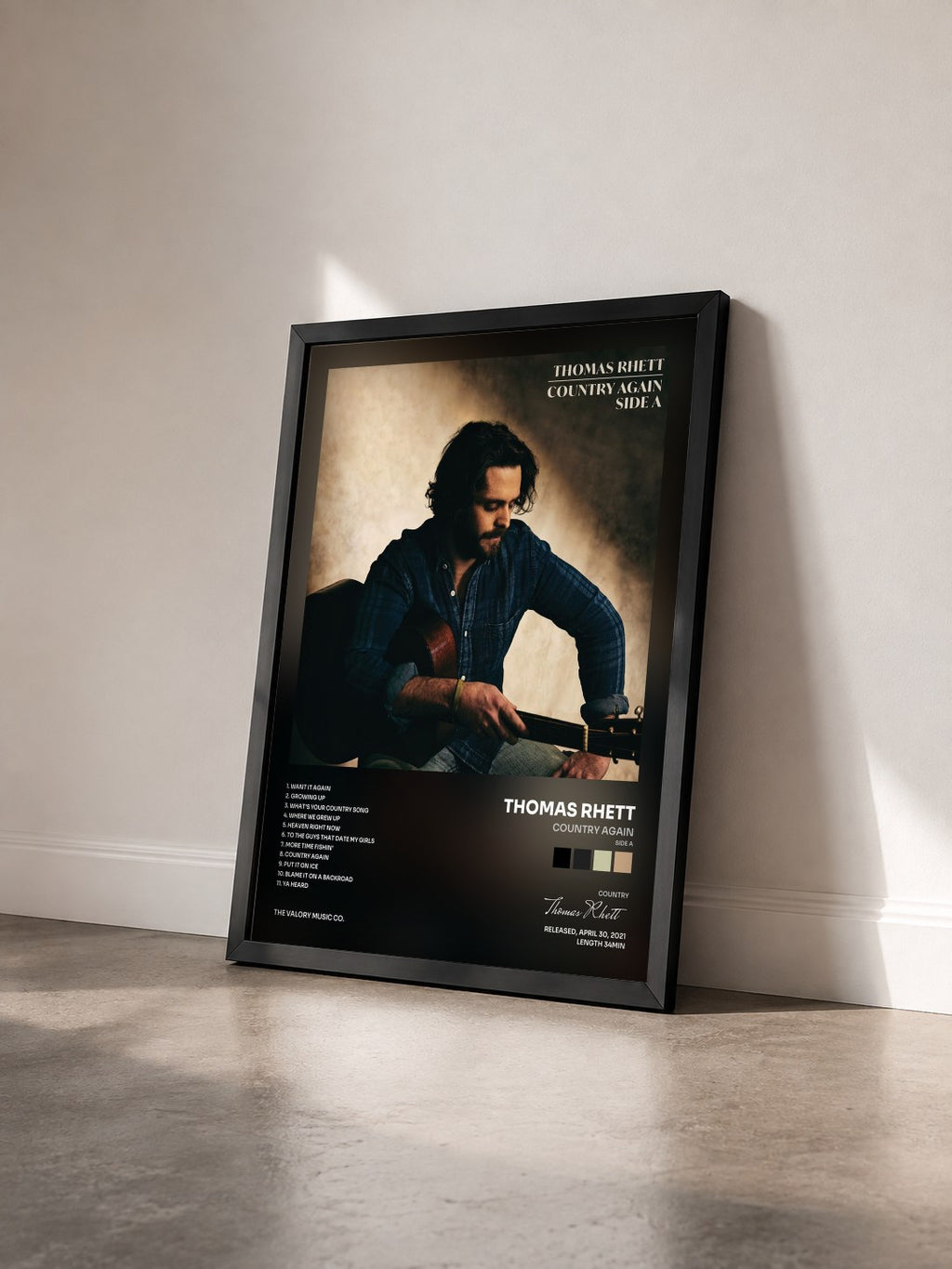 #noir Tableau de l'album Country Again (Side A) de Thomas Rhett vu de trois quarts, cadre noir