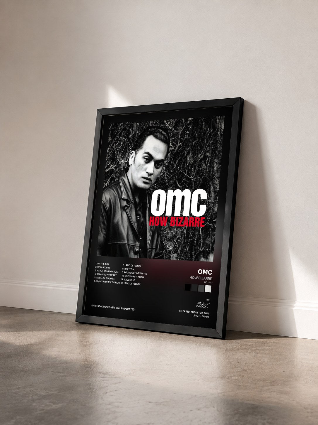 #noir Tableau de l'album How Bizarre (Deluxe) de OMC vu de trois quarts, cadre noir