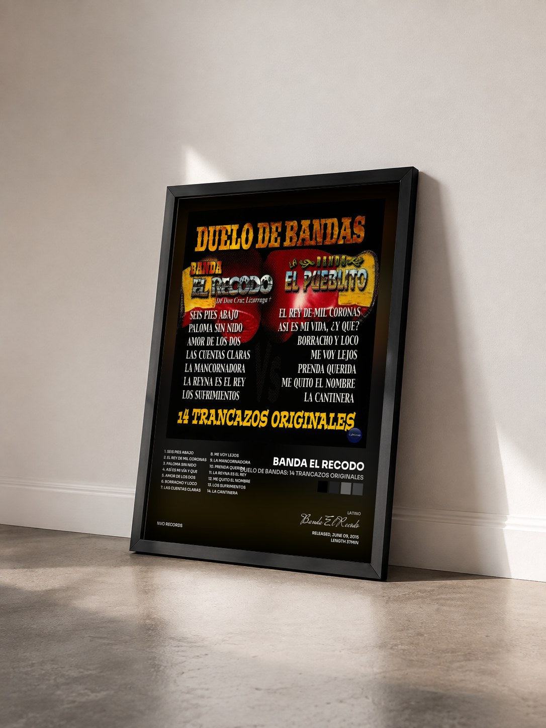 #noir Tableau de l'album Duelo de Bandas: 14 Trancazos Originales de Banda El Recodo vu de trois quarts, cadre noir
