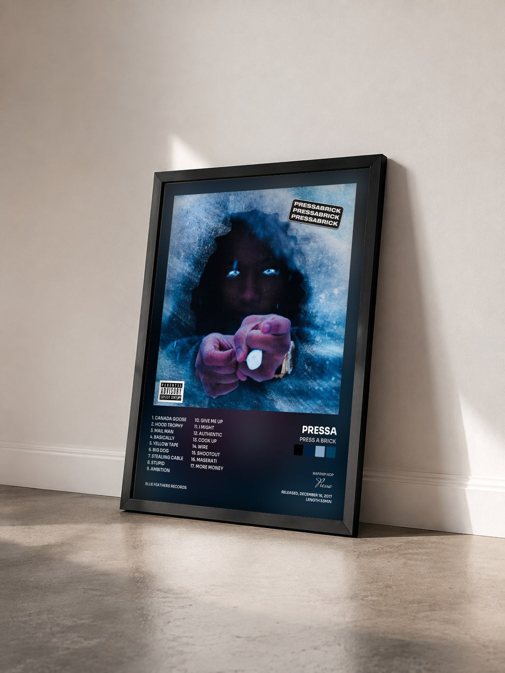 #noir Tableau de l'album Press a Brick de Pressa vu de trois quarts, cadre noir