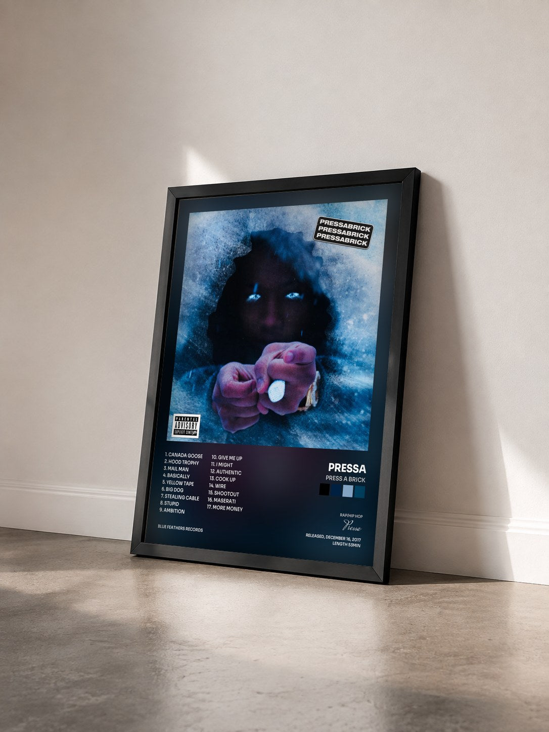 #noir Tableau de l'album Press a Brick de Pressa vu de trois quarts, cadre noir