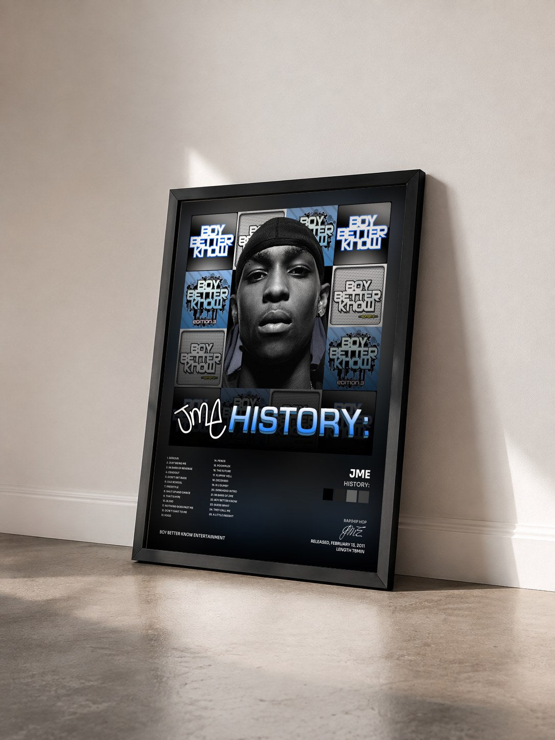 #noir Tableau de l'album History: de JME vu de trois quarts, cadre noir