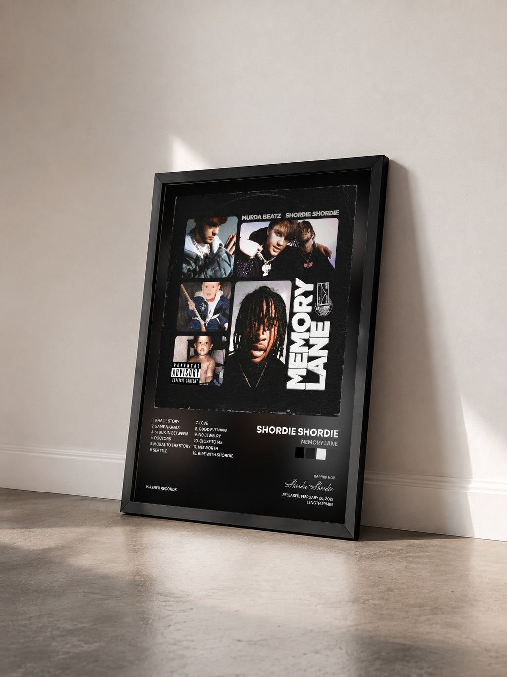 #noir Tableau de l'album Memory Lane de Shordie Shordie vu de trois quarts, cadre noir