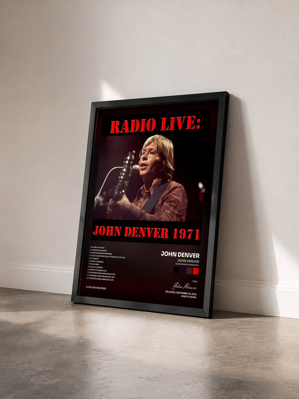 #noir Tableau de l'album John Denver (John Denver Songbook) de John Denver vu de trois quarts, cadre noir