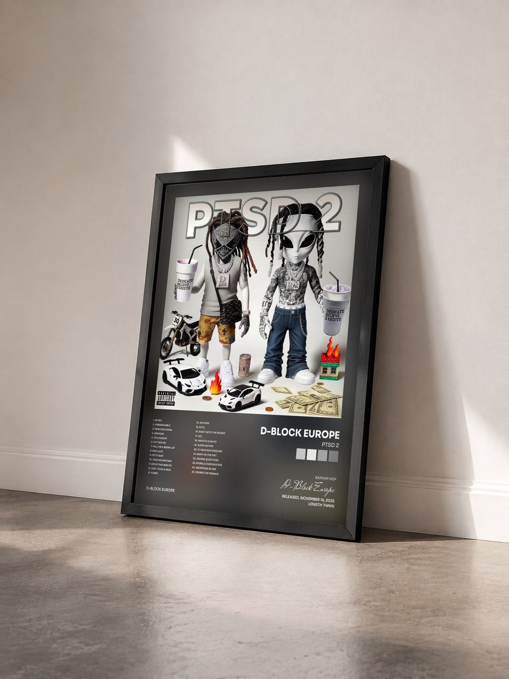 #noir Tableau de l'album PTSD 2 de D-Block Europe vu de trois quarts, cadre noir