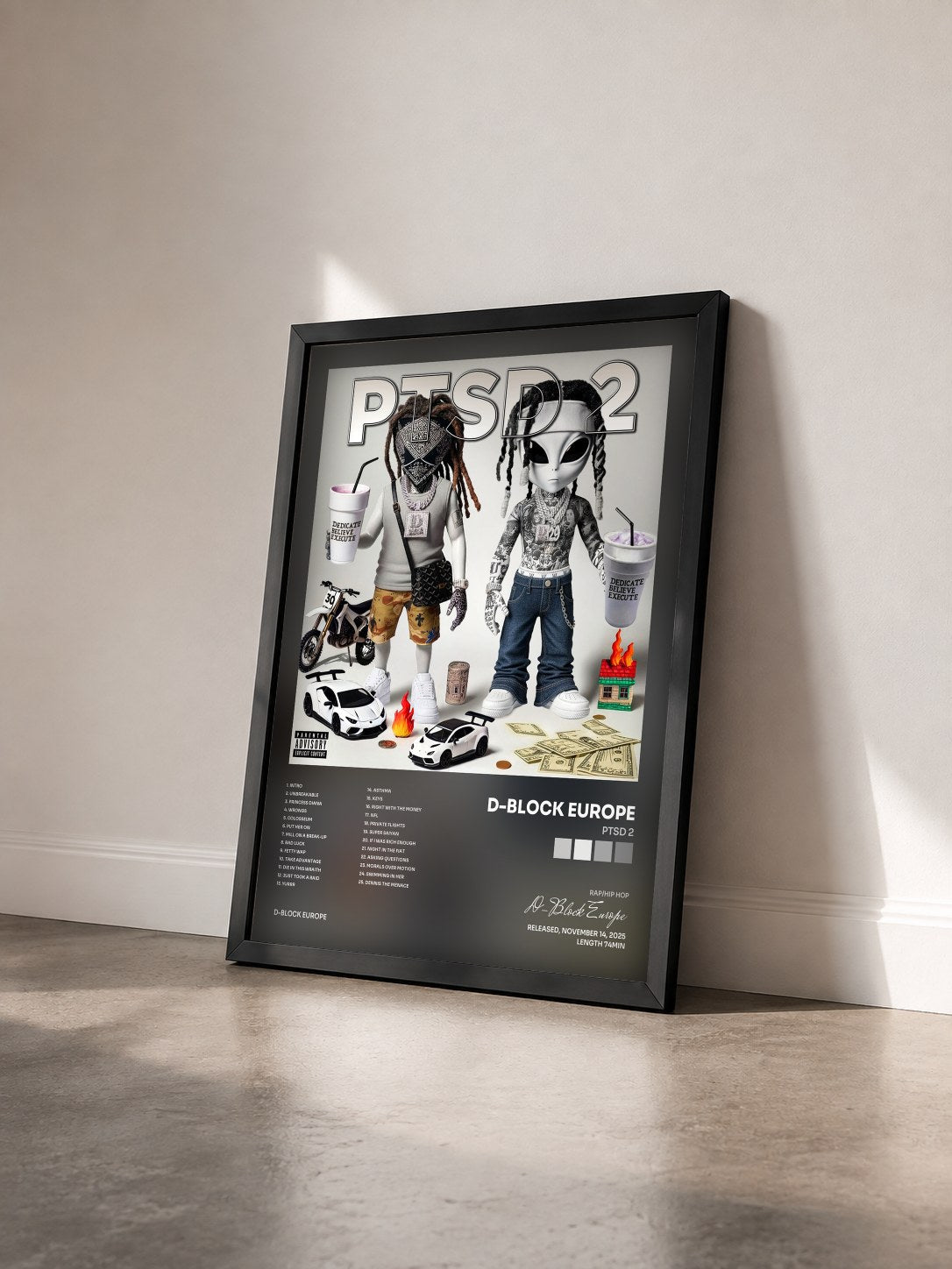 #noir Tableau de l'album PTSD 2 de D-Block Europe vu de trois quarts, cadre noir