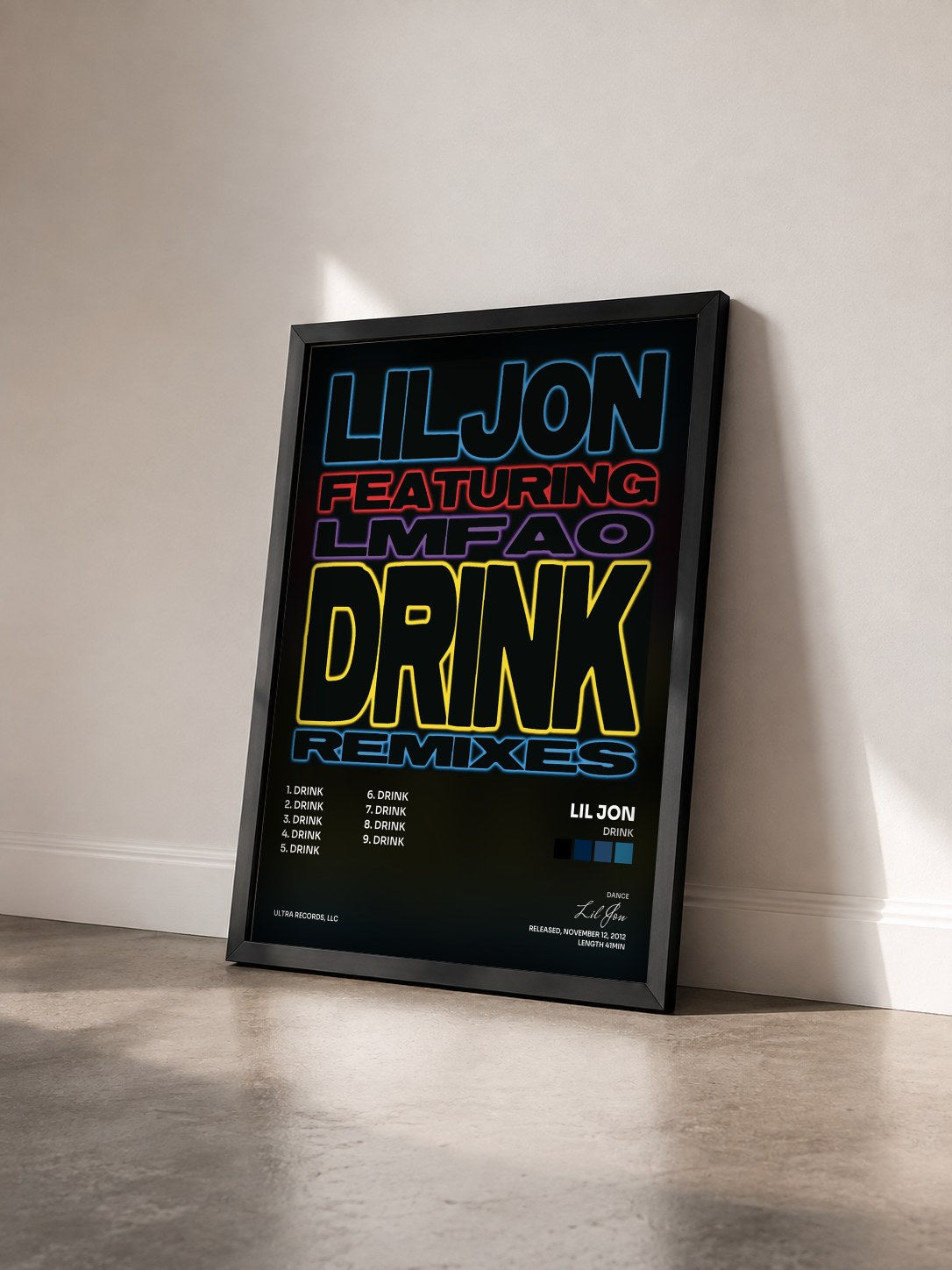 #noir Tableau de l'album Drink de Lil Jon vu de trois quarts, cadre noir