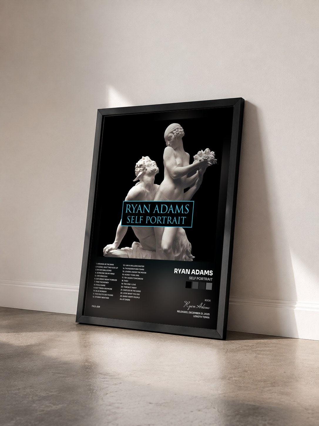 #noir Tableau de l'album Self Portrait de Ryan Adams vu de trois quarts, cadre noir