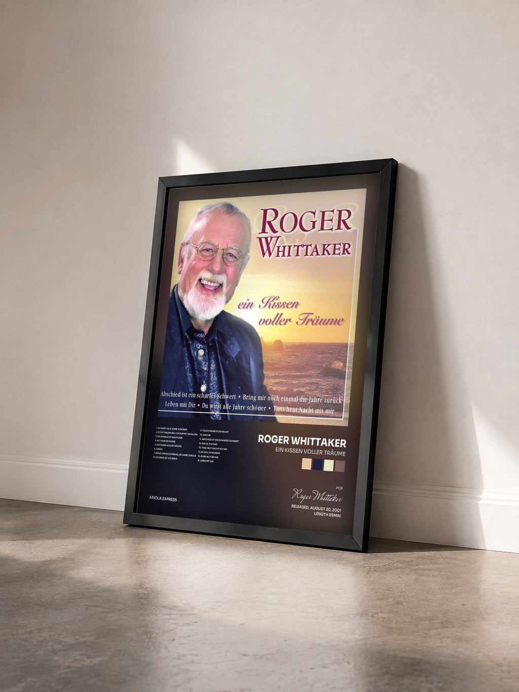 #noir Tableau de l'album Ein Kissen voller Träume de Roger Whittaker vu de trois quarts, cadre noir
