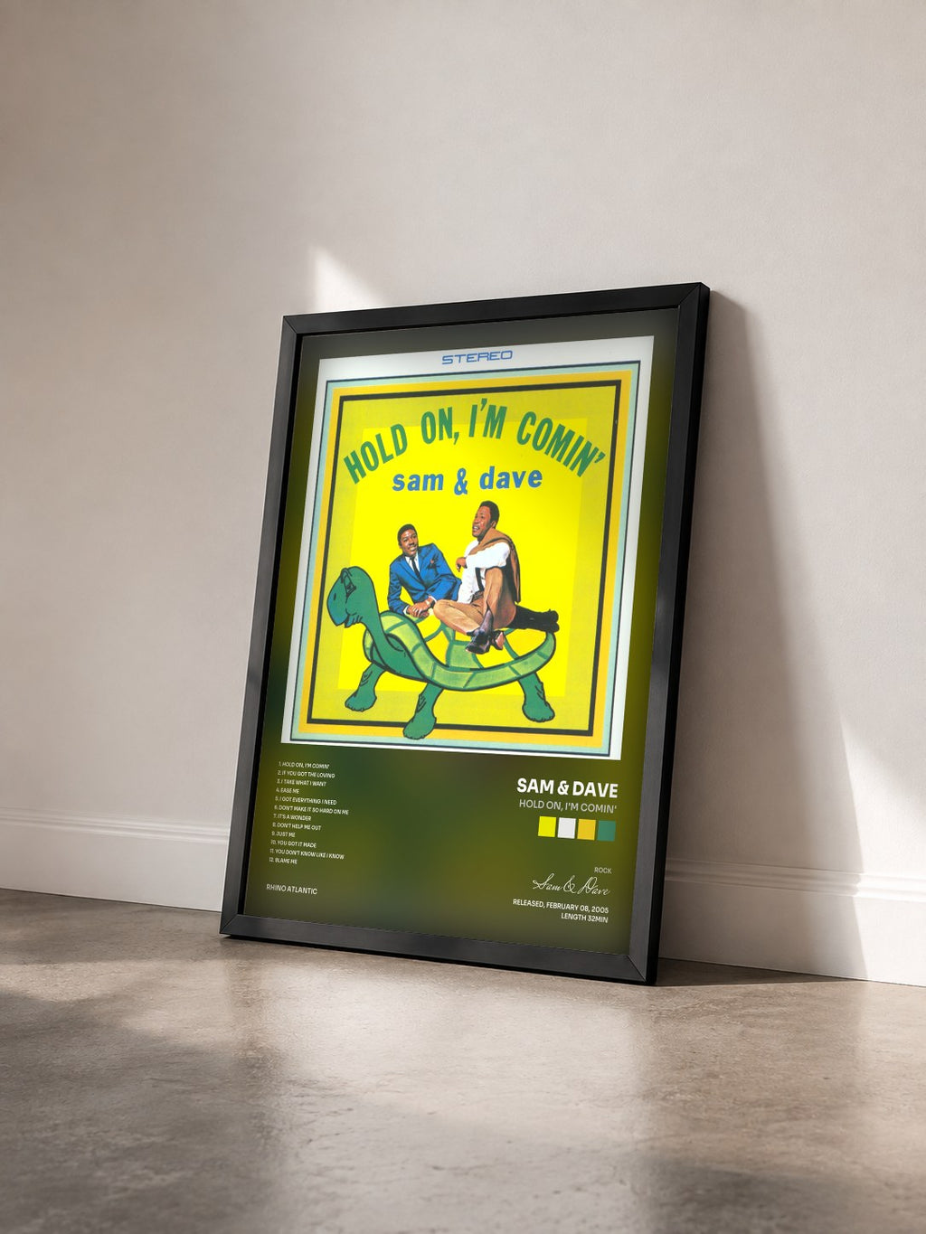 #noir Tableau de l'album Hold On, I'm Comin' de Sam & Dave vu de trois quarts, cadre noir