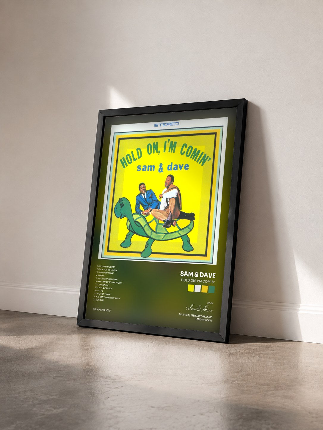 #noir Tableau de l'album Hold On, I'm Comin' de Sam & Dave vu de trois quarts, cadre noir